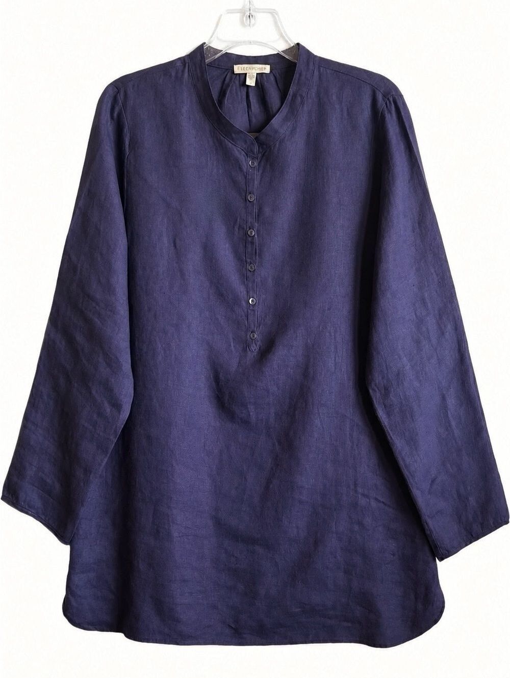 Eileen Fisher 100% Linen Purple Mandarin Collar Tunic Top - Picture 2 of 7